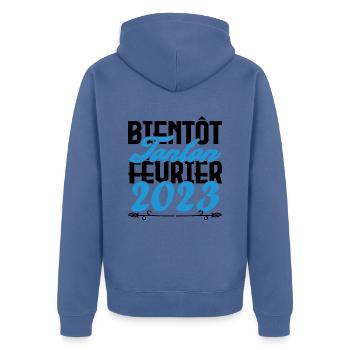 Annonce grossesse bientôt Tonton Février 2023 - Veste à capuche bio Premium Unisexe - bleu pigeon - Dos - Nico (187cm)