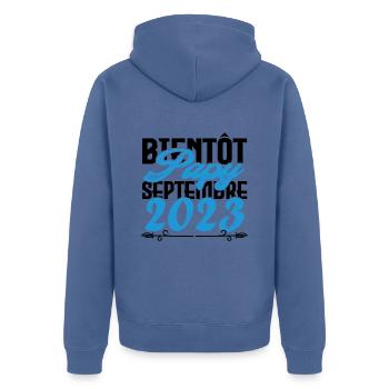 Annonce grossesse. bientôt Papy Septembre 2023. - Veste à capuche bio Premium Unisexe - bleu pigeon - Dos - Nico (187cm)