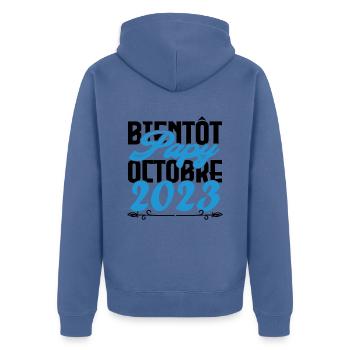 Cadeau Annonce grossesse bientôt Papy Octobre 2023 - Veste à capuche bio Premium Unisexe - bleu pigeon - Dos - Nico (187cm)