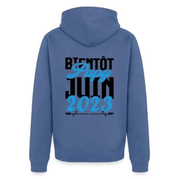 Cadeau Annonce grossesse bientôt Papy Juin 2023. - Veste à capuche bio Premium Unisexe - bleu pigeon - Dos - Nico (187cm)