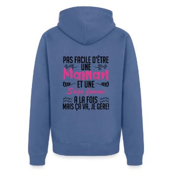 pas facile d'être une maman et une Sage femme. - Veste à capuche bio Premium Unisexe - bleu pigeon - Dos - Nico (187cm)