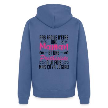 pas facile d'être une maman et une Prothésiste. - Veste à capuche bio Premium Unisexe - bleu pigeon - Dos - Nico (187cm)