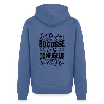 c'est compliqué d'être un Bogosse et un Confiseur. - Veste à capuche bio Premium Unisexe - bleu pigeon - Dos - Nico (187cm)