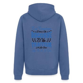 c'est compliqué d'être un Bogosse et un Traiteur. - Veste à capuche bio Premium Unisexe - bleu pigeon - Dos - Nico (187cm)