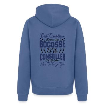 c'est compliqué d'être un Bogosse et un Conseiller - Veste à capuche bio Premium Unisexe - bleu pigeon - Dos - Nico (187cm)