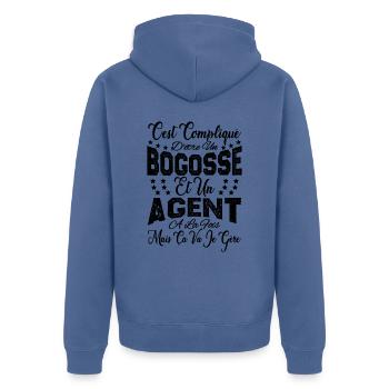 c'est compliqué d'être un Bogosse et un Agent. - Veste à capuche bio Premium Unisexe - bleu pigeon - Dos - Nico (187cm)