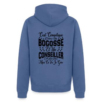 c'est compliqué d'être un Bogosse et un Conseiller - Veste à capuche bio Premium Unisexe - bleu pigeon - Dos - Nico (187cm)