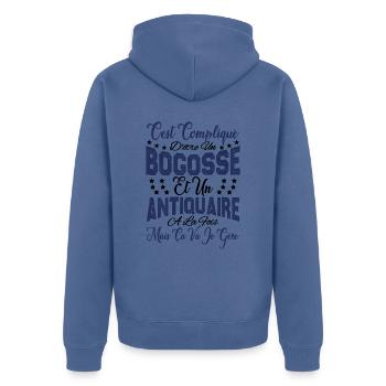 c'est compliqué d'être un Bogosse et un Antiquaire - Veste à capuche bio Premium Unisexe - bleu pigeon - Dos - Nico (187cm)