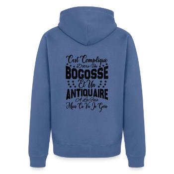 c'est compliqué d'être un Bogosse et un Antiquaire - Veste à capuche bio Premium Unisexe - bleu pigeon - Dos - Nico (187cm)