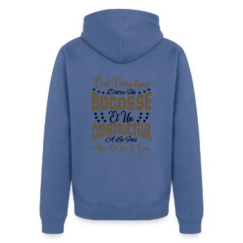 c'est compliqué être un Bogosse et un Constructeur - Veste à capuche bio Premium Unisexe - bleu pigeon - Dos - Nico (187cm)