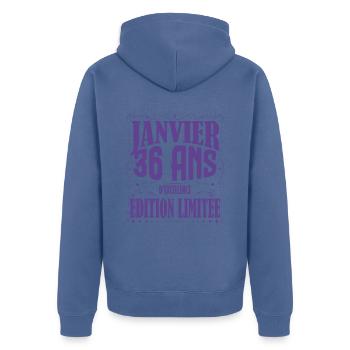 Janvier 36 ans. Cadeau 36 ans janvier anniversaire - Veste à capuche bio Premium Unisexe - bleu pigeon - Dos - Nico (187cm)