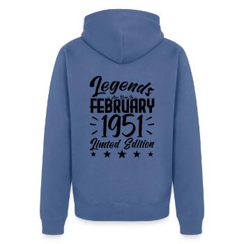 Born in February 1951. Birthday gift. - Unisex Premium Organic Zip Hoodie - stone blue - Back - Nico (187cm)