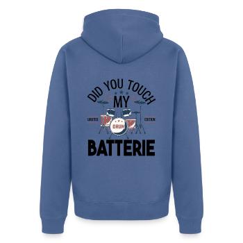 Did you touch my Drums, Drummer Gift Drums - Unisex Premium Organic Zip Hoodie - stone blue - Back - Nico (187cm)