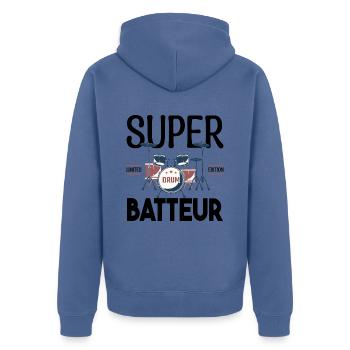 Super Batteur. Cadeau batteur. bassiste. Musicien. - Veste à capuche bio Premium Unisexe - bleu pigeon - Dos - Nico (187cm)