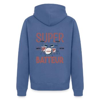 Super Batteur. Cadeau batteur. bassiste. Musicien. - Veste à capuche bio Premium Unisexe - bleu pigeon - Dos - Nico (187cm)