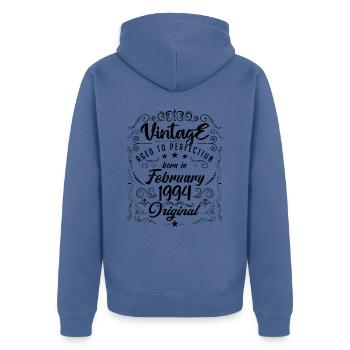 Vintage Born in February 1994 Anniversary February - Unisex Premium Organic Zip Hoodie - stone blue - Back - Nico (187cm)