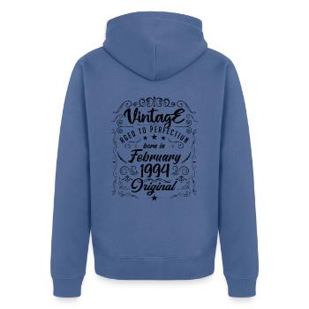 Vintage Born in February 1994 Anniversary February - Unisex Premium Organic Zip Hoodie - stone blue - Back - Nico (187cm)