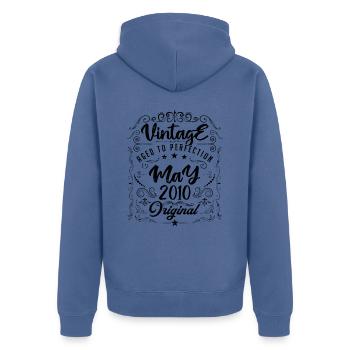 Vintage born in May 2010. Birthday May 2010. - Unisex Premium Organic Zip Hoodie - stone blue - Back - Nico (187cm)