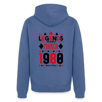 März 1980 Geburtstagsgeschenk. Kartenspiele. - Unisex Premium Bio Zip Hoodie - Taubenblau - Hinten - Nico (187cm)