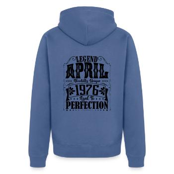 Avril 1976. Anniversaire avril 1976. Cadeau 1976. - Veste à capuche bio Premium Unisexe - bleu pigeon - Dos - Nico (187cm)