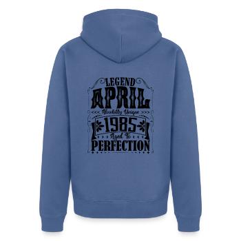 April 1985. Jahrestag April 1985. Geschenk 1985. - Unisex Premium Bio Zip Hoodie - Taubenblau - Hinten - Nico (187cm)