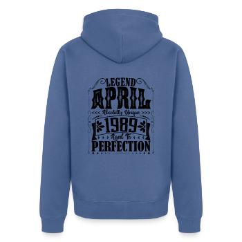 April 1989. Jahrestag April 1989. Geschenk 1989. - Unisex Premium Bio Zip Hoodie - Taubenblau - Hinten - Nico (187cm)