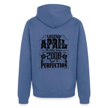 April 2008. Jubiläum April 2008. Geschenk 2008. - Unisex Premium Bio Zip Hoodie - Taubenblau - Hinten - Nico (187cm)