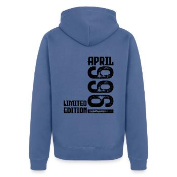Geschenk April 1966. Geburtstag April 1966. April. - Unisex Premium Bio Zip Hoodie - Taubenblau - Hinten - Nico (187cm)