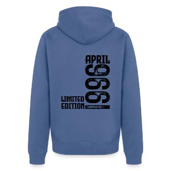 Cadeau Avril 1996. Anniversaire avril 1996. April. - Veste à capuche bio Premium Unisexe - bleu pigeon - Dos - Nico (187cm)