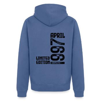 Cadeau Avril 1997. Anniversaire avril 1997. April. - Veste à capuche bio Premium Unisexe - bleu pigeon - Dos - Nico (187cm)
