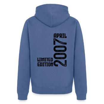 Cadeau Avril 2007. Anniversaire avril 2007. April. - Veste à capuche bio Premium Unisexe - bleu pigeon - Dos - Nico (187cm)