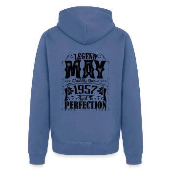 May 1957. Birthday May 1957. Gift May 1957. - Unisex Premium Organic Zip Hoodie - stone blue - Back - Nico (187cm)