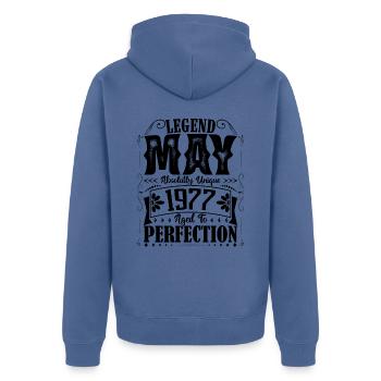 Mai 1977. Geburtstag Mai 1977. Geschenk Mai 1977. - Unisex Premium Bio Zip Hoodie - Taubenblau - Hinten - Nico (187cm)
