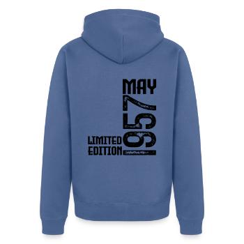 Gift May 1957. Anniversary May 1957. May 1957. - Unisex Premium Organic Zip Hoodie - stone blue - Back - Nico (187cm)