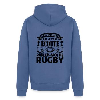 Rugbyman cadeau Cadeau fan du rugby. joueur rugby - Veste à capuche bio Premium Unisexe - bleu pigeon - Dos - Nico (187cm)