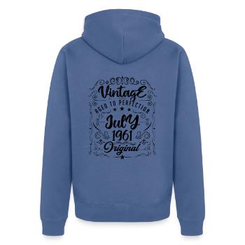 Vintage Born in July 1961 Anniversary July - Unisex Premium Organic Zip Hoodie - stone blue - Back - Nico (187cm)