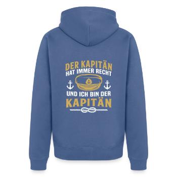 der kapitän - Unisex Premium Bio Zip Hoodie - Taubenblau - Hinten - Nico (187cm)
