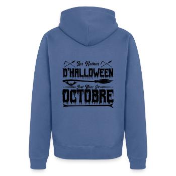 Les reines d’Halloween sont nées en octobre - Veste à capuche bio Premium Unisexe - bleu pigeon - Dos - Nico (187cm)