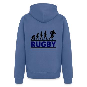 Rugby Evolution Sportmannschaft - Unisex Premium Bio Zip Hoodie - Taubenblau - Hinten - Nico (187cm)