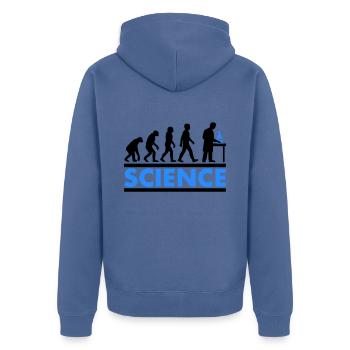 Wissenschaft Evolution - Unisex Premium Bio Zip Hoodie - Taubenblau - Hinten - Nico (187cm)