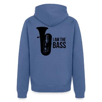 je suis la basse | club de musique tuba sample boss laiton - Veste à capuche bio Premium Unisexe - bleu pigeon - Dos - Nico (187cm)
