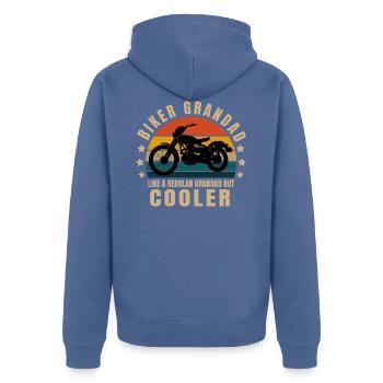 Biker-Opa - Unisex Premium Bio Zip Hoodie - Taubenblau - Hinten - Nico (187cm)
