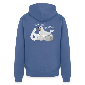Lachende Robbe auf Fels - 6. Geburtstag - Unisex Premium Bio Zip Hoodie - Taubenblau - Hinten - Nico (187cm)