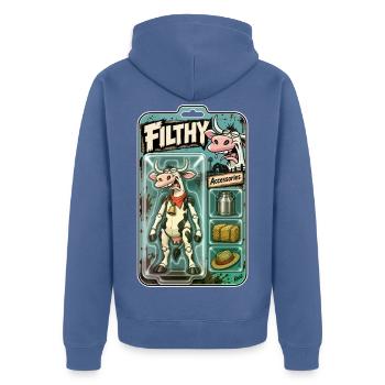 Schmutzige Kuh-Actionspielzeugverpackung - Unisex Premium Bio Zip Hoodie - Taubenblau - Hinten - Nico (187cm)