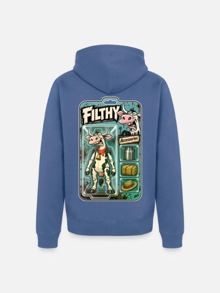 Schmutzige Kuh-Actionspielzeugverpackung - Unisex Premium Bio Zip Hoodie - Taubenblau