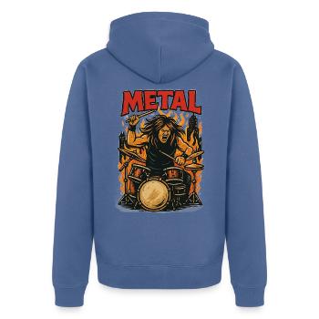 Metal Beater - Unisex Premium Bio Zip Hoodie - Taubenblau - Hinten - Nico (187cm)