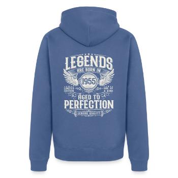 Millésime 1955 Born Legends Cadeau d’anniversaire - Veste à capuche bio Premium Unisexe - bleu pigeon - Dos - Nico (187cm)