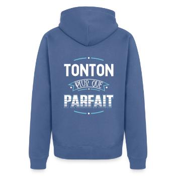 Tonton, idée cadeau citation humour famille drôle - Veste à capuche bio Premium Unisexe - bleu pigeon - Dos - Nico (187cm)
