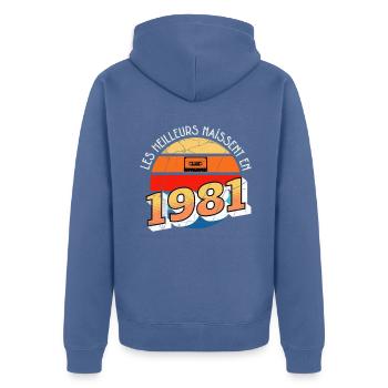 1981 Anniversaire Année de Naissance cadeau humour - Veste à capuche bio Premium Unisexe - bleu pigeon - Dos - Nico (187cm)