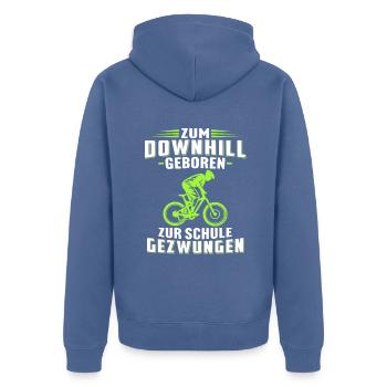 Zum Downhill Geboren Zur Schule gezwungen - Unisex Premium Bio Zip Hoodie - Taubenblau - Hinten - Nico (187cm)
